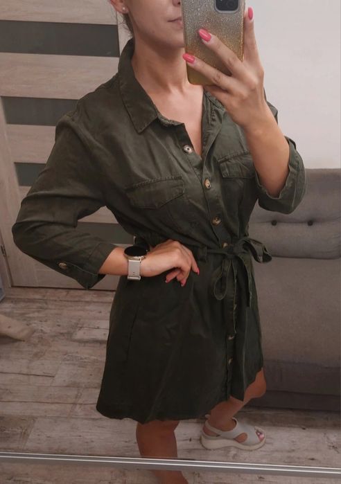 Sukienka damska na codzień  kolor khaki Zara rozmiar L (40)