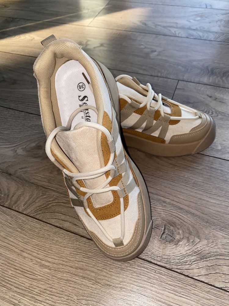 Nowe damskie sneakersy, camel, beż, 38, buty sportowe