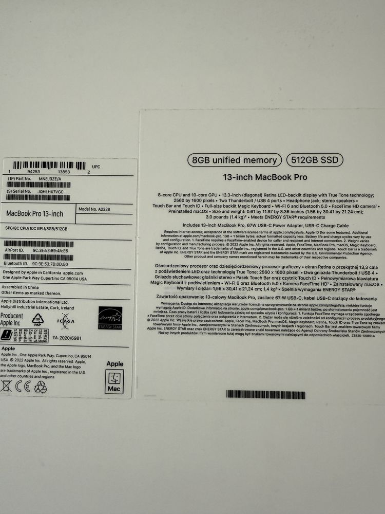 MacBook Pro (13-calowy, M2, 2022 r.) touch bar