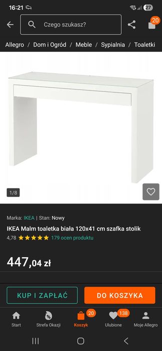 IKEA Mbiurko ALM Toaletka z szufladą, biały, 120x41 cm
