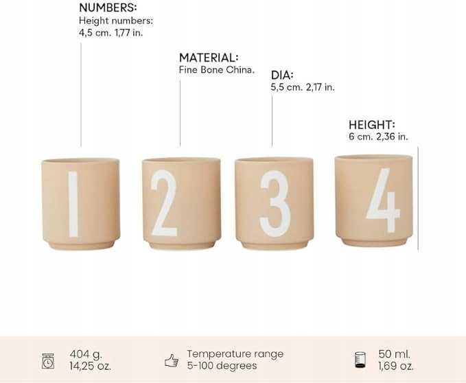 Design Letters Zestaw 4 filiżanek do espresso Porcelanowa