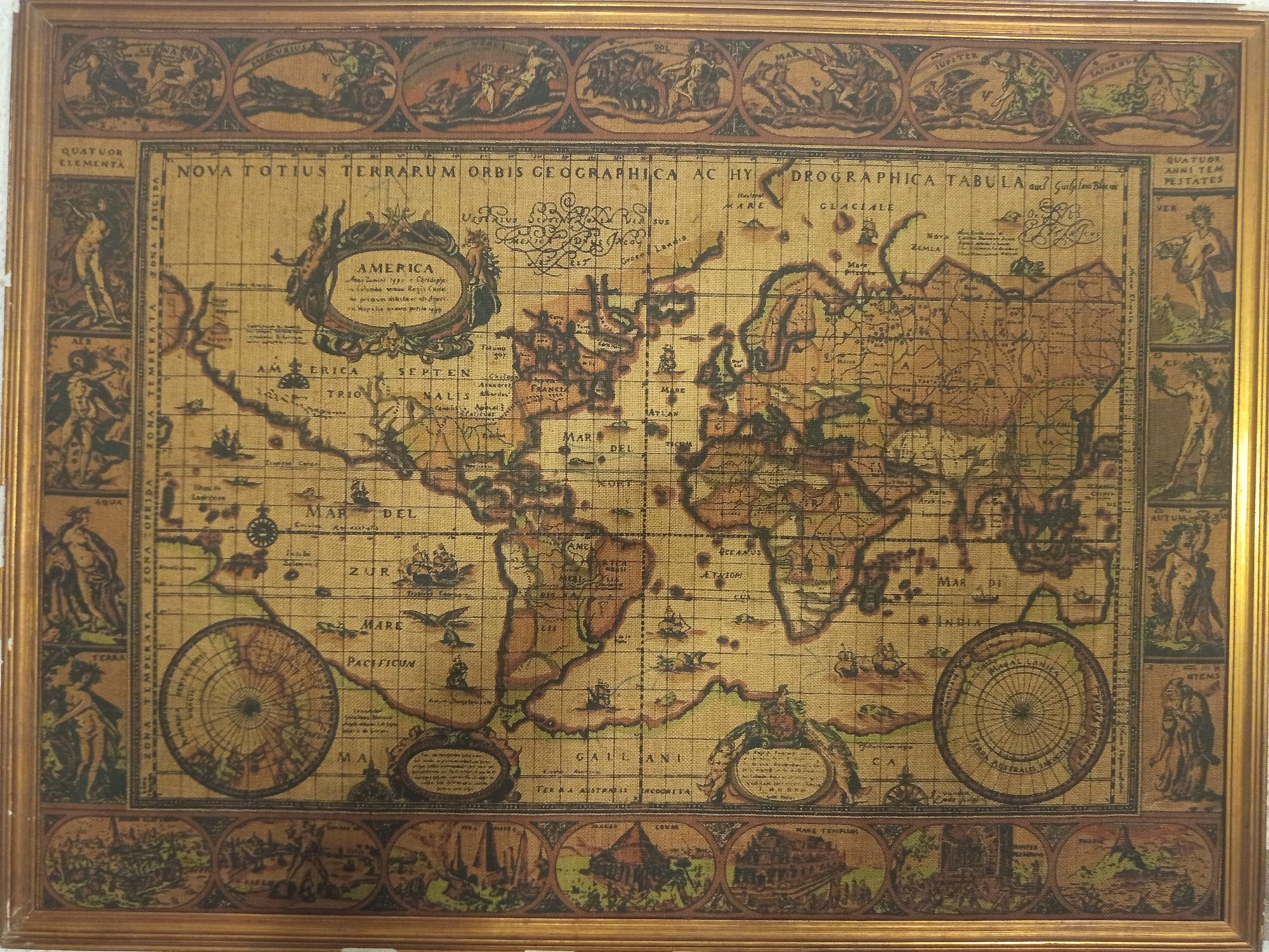 Mapa do mundo antigo em tecido 1.25x95