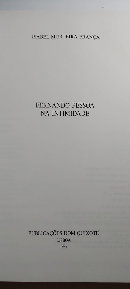 Fernando Pessoa na Intimidade - Isabel Murteira França (1ª edição)