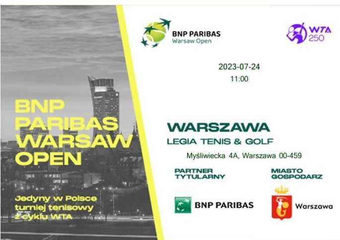 Bilety WTA 250 BNP Paribas Warsaw Open