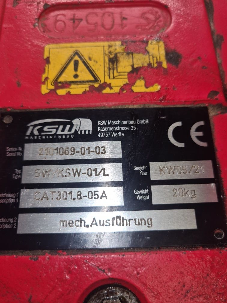 Szybkozlacze mechaniczne KSW MS01 do koparki 1.5 -2.0 tony