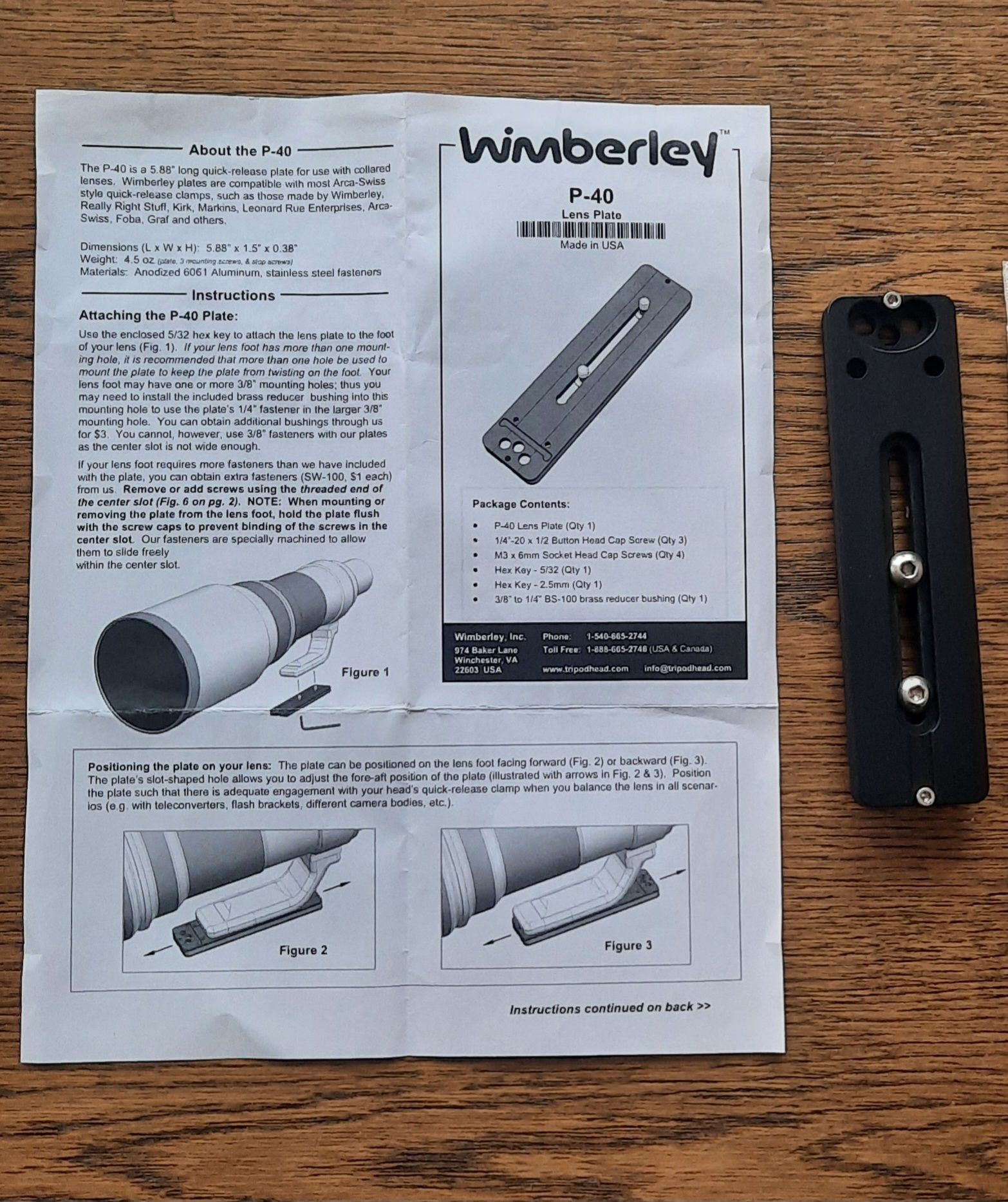 Wimberley p-40 Lens plate płytka mocująca teleobiektyw