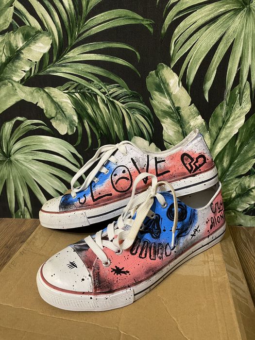 Converse all star 44 28.5 см кеды белые Lil Peep лил пиип кастом мерч