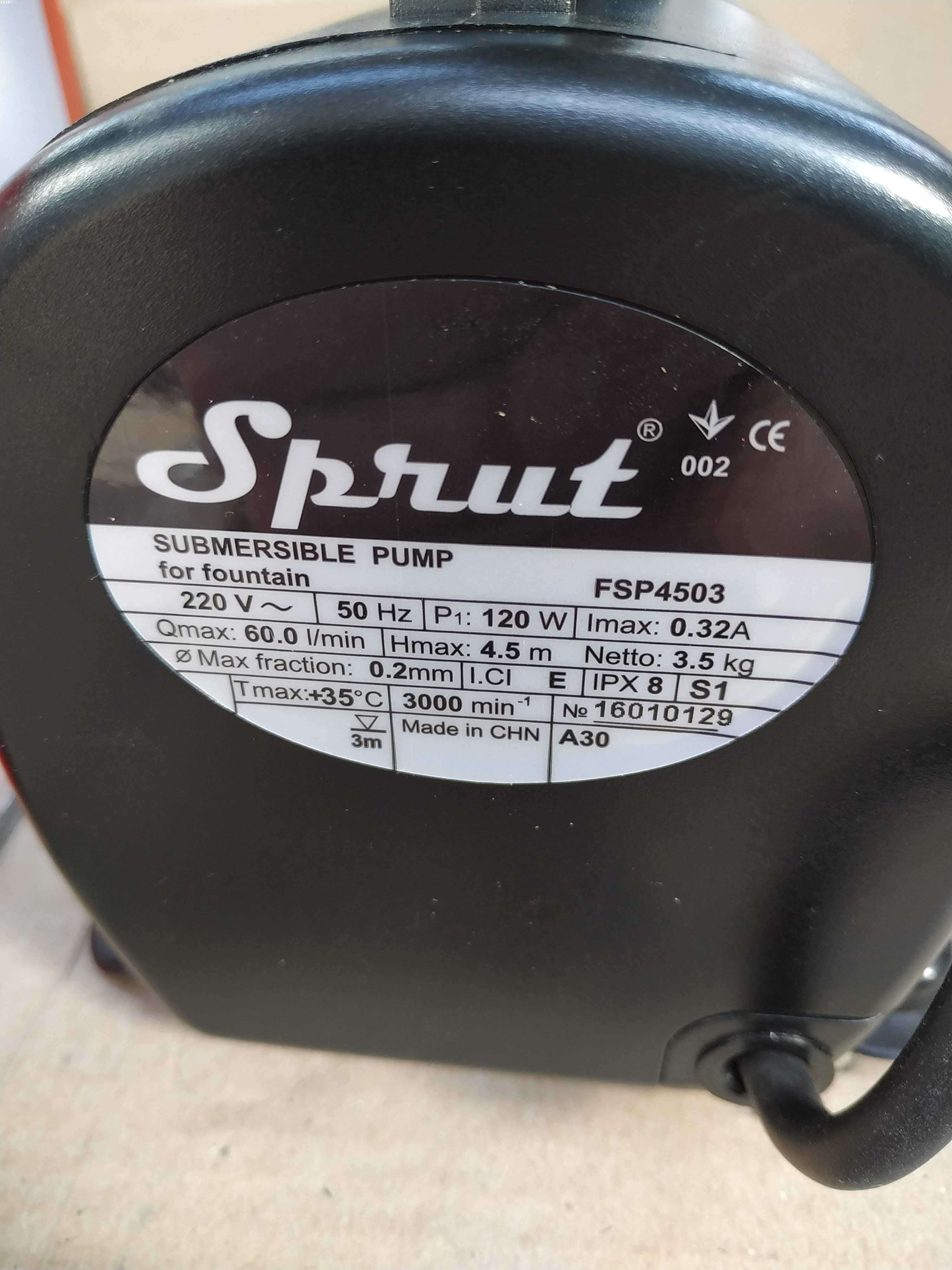Мощный насос на фонтан Sprut FSP 4503. 120 Вт,3,6 м3/час, напор 4,5 м