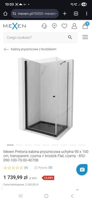 Kabina prysznicowa Mexen Pretoria, z czarnym brodzikiem flat 100/90,