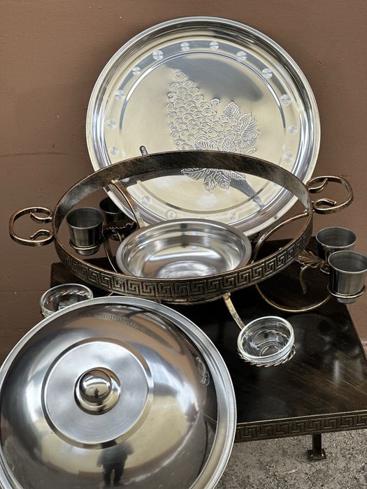 Садж для шашлыка Люкс греция с соусницами и рюмками 36 см