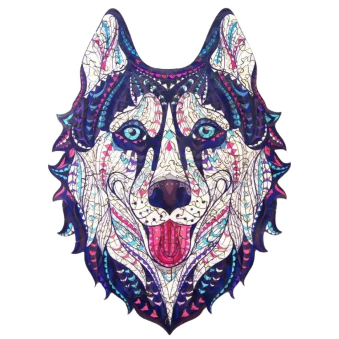 Puzzle drewniane układanka husky śnieźny pies