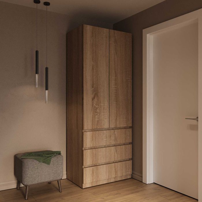 Шафа з 3 шухлядами та штангою для одягу — спальня 80х50х210см