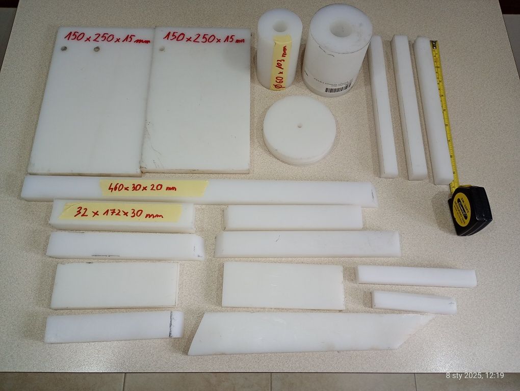 Teflon biały (materiał PTFE) formatki teflonowe o różnych wymiarach.