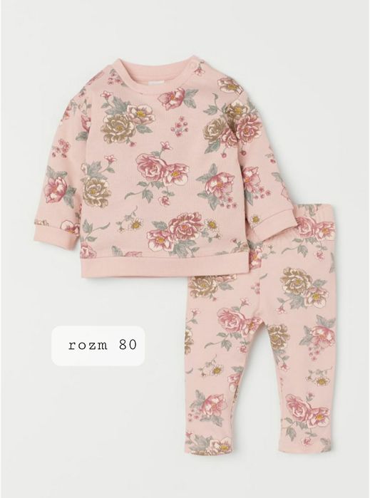 Dres H&M rozm 80 zestaw komplet bluza legginsy w róże kwiatki