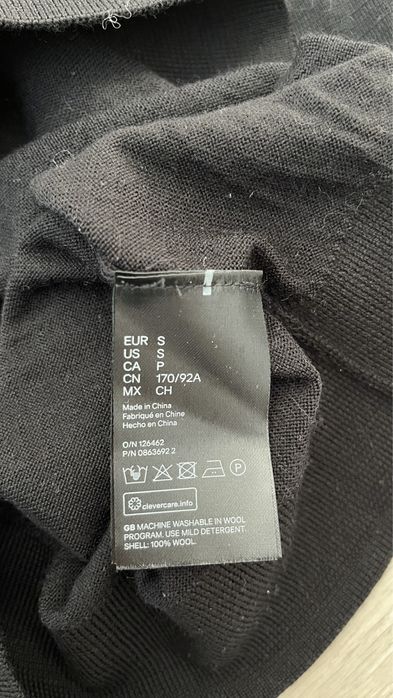 Sweter z golfem golf czarny cienki wełniany 100% wełna S