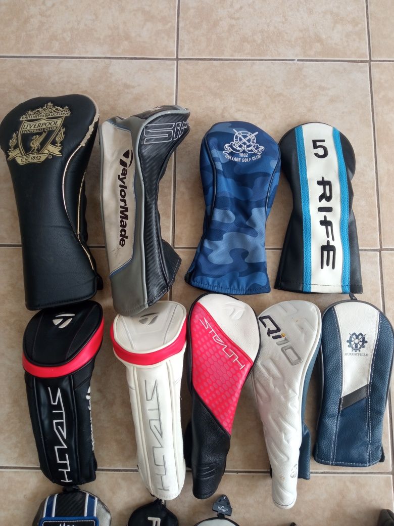 Headcover's vários drivers madeira puters