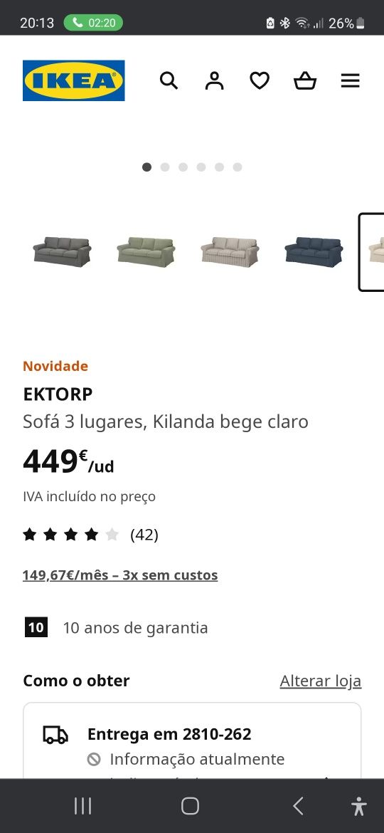 Sofá 3 lugares como novo