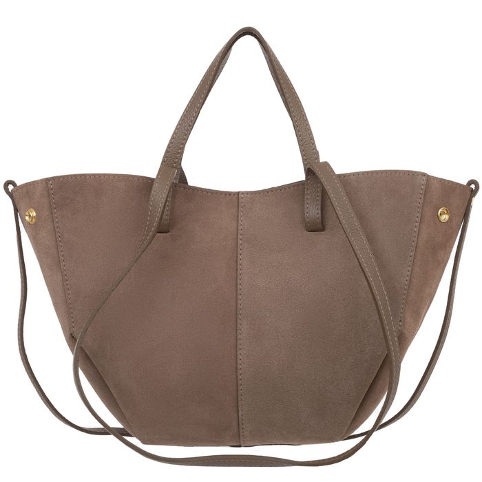 VERA PELLE torebka zamszowa shopper mała rozpinana V686 oliwkowa