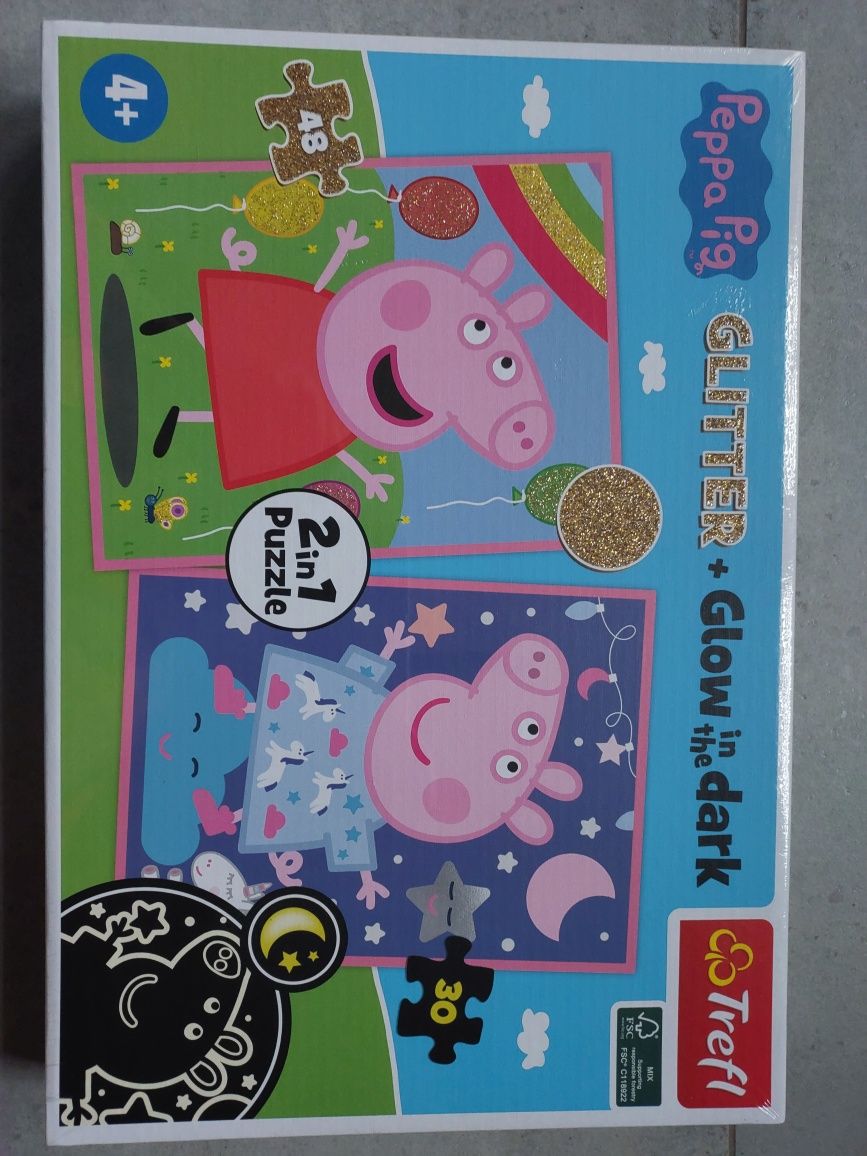 Puzzle 2w1 Świnka Peppa świecące 4+