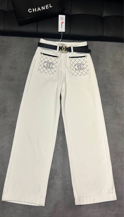 Утеплені джинси Chanel з ременем  прямі преміум якість