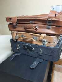Prl vintage walizka skorzana skora retro antyk ze skory z rączka
