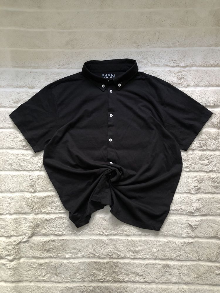 ZARA (L/XL) Man Basic Black мужская поло рубашка черная короткий рукав