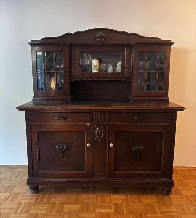 Piękny antyczny kredens bufet Intarsja 1890 rok lite drewno wysyłka