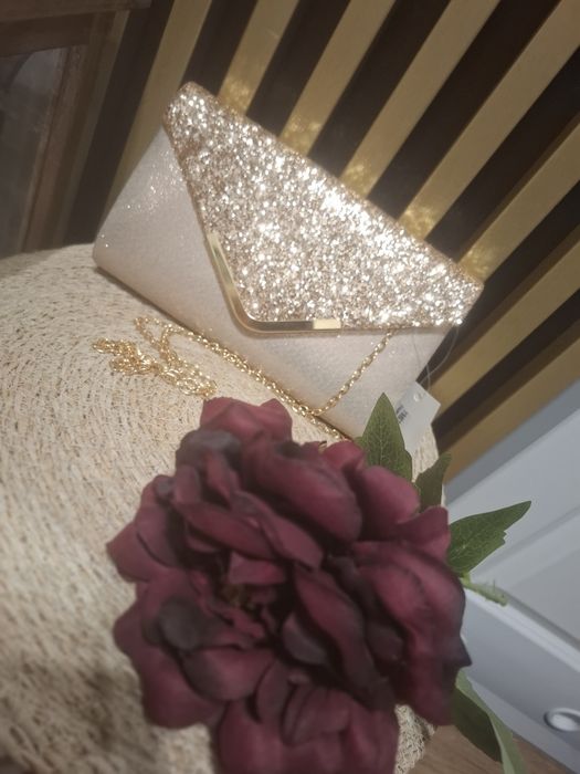 Złota brokatowa kopertówka Andrzejki Sylwestra