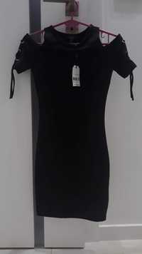 Sukienka mini mała czarna odkryte ramiona sznurowane sexy XS 34
