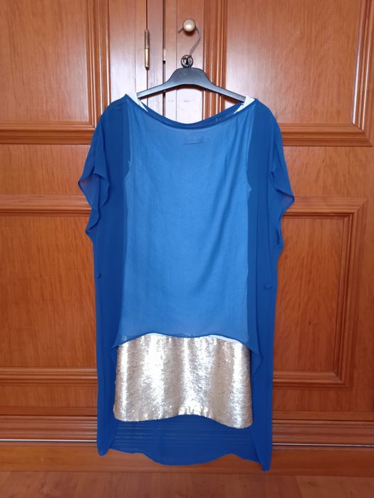 Vestido lantejoulas azulão
