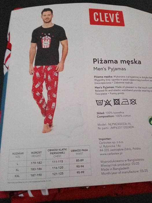 Piżama męska, rozmiar XL