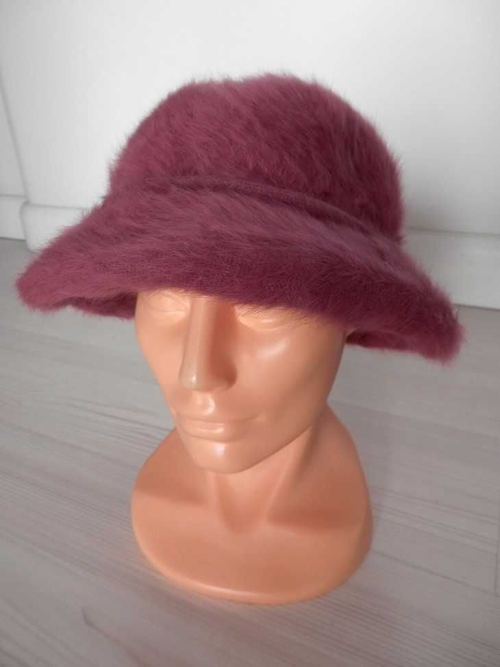 Czapka Wełniana Angora Lawendowa Kapelusz Bucket Kangol M/L