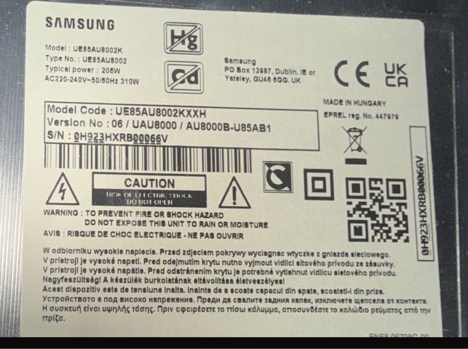 Telewizor Samsung ledowy 85 cali  4 letni UE85AU8002K