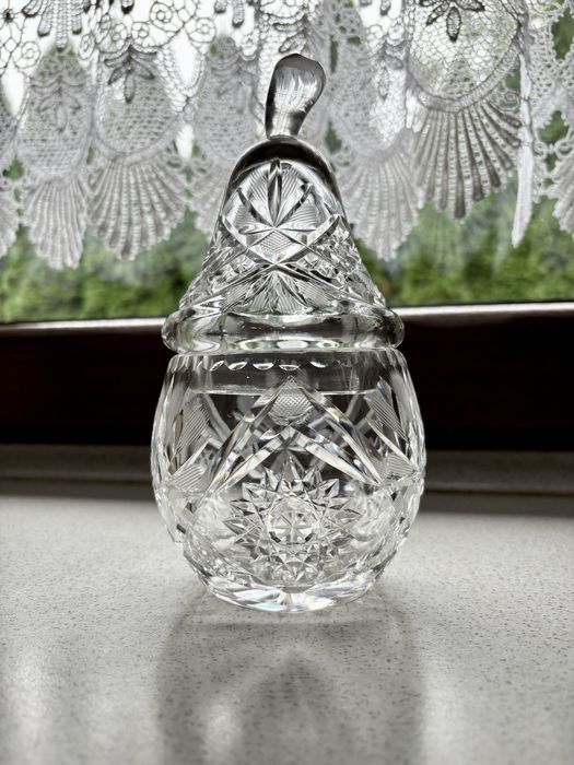 Kryształowa cukiernica bombonierka unikat gruszka PRL kryształ
