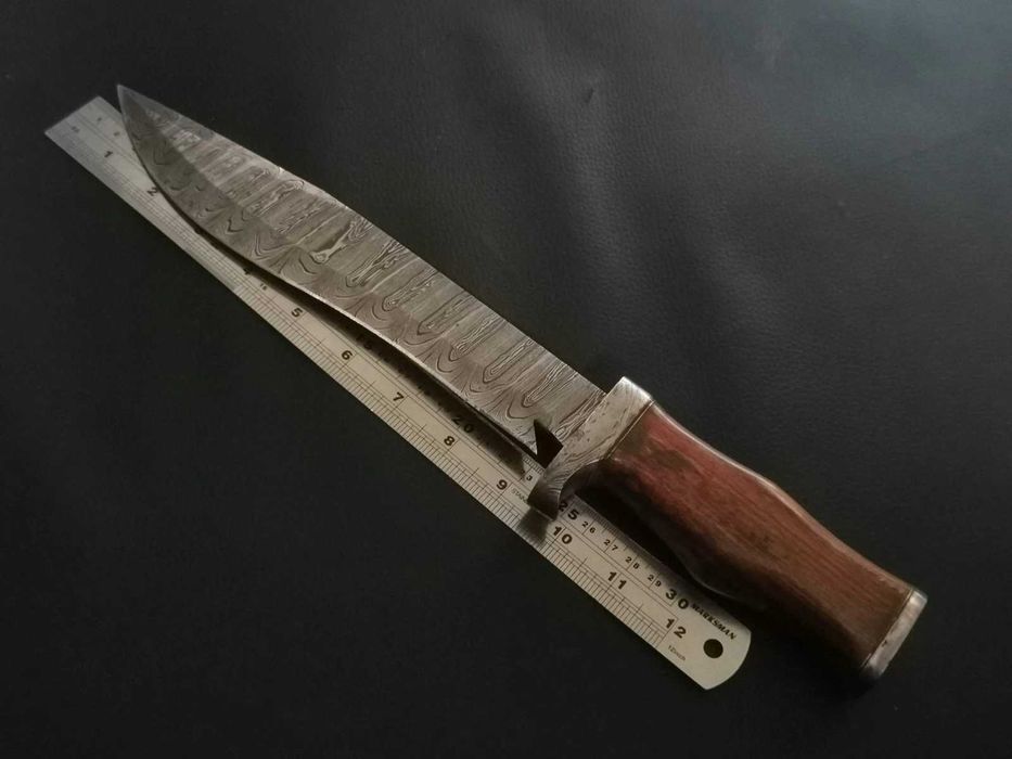 NÓŻ DAMAST BOWIE myśliwski 36cm. STAL DAMASCEŃSKA kuty ręcznie