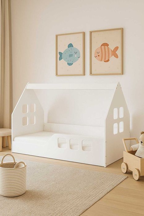 Łóżko dziecięce Bezpieczne Niski DOMEK BIAŁY 160x80 materac GRATIS !