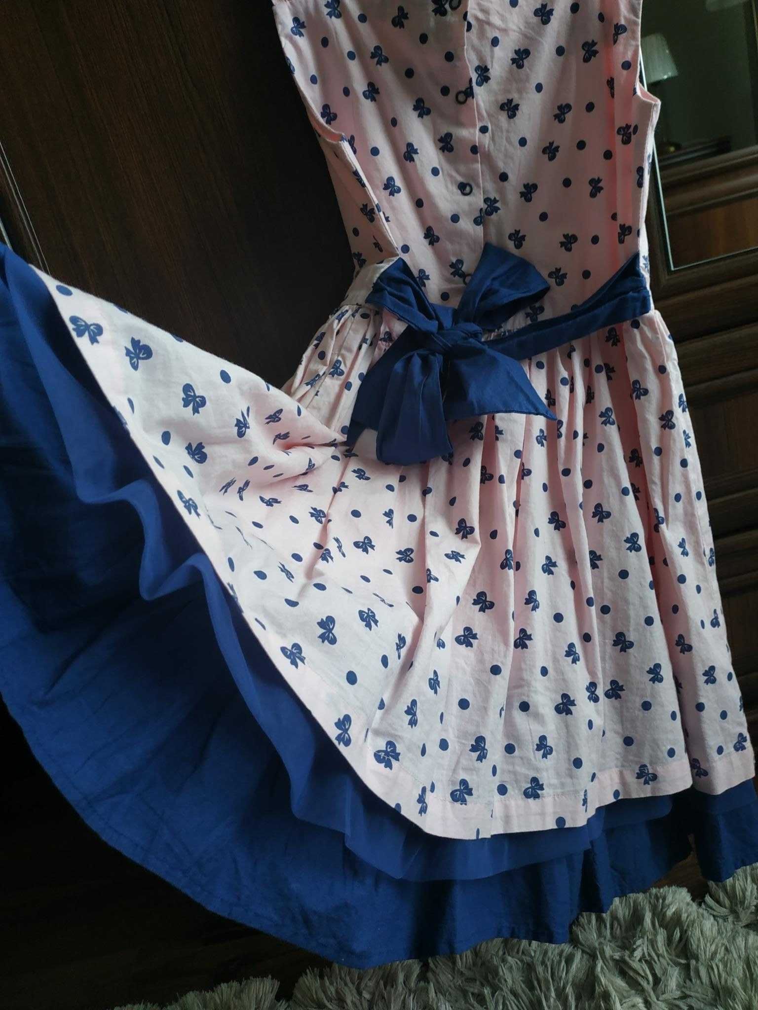 140cm różowo-granatowa sukienka dla dziewczynki falbanki J.NOWA
