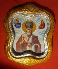 картина икона ''Святой Николай Чудотворец''  в объемной  раме