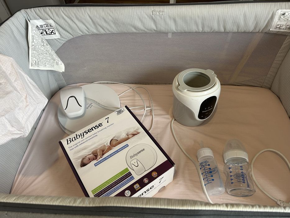 Chicco next2me magic szare + babysense 7 + podgrzewacz butelek canpol