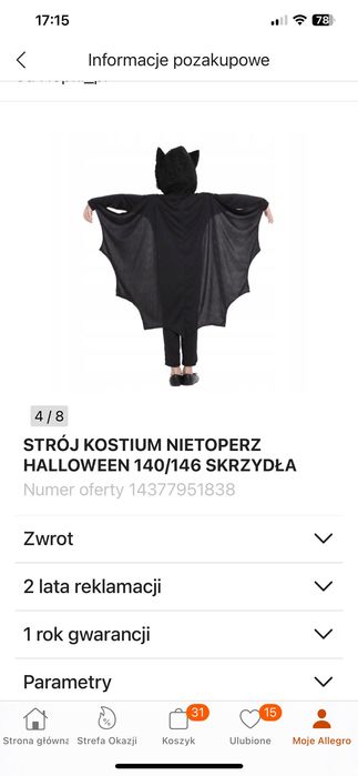 Stroy Kostium Przebranie NIETOPERZ