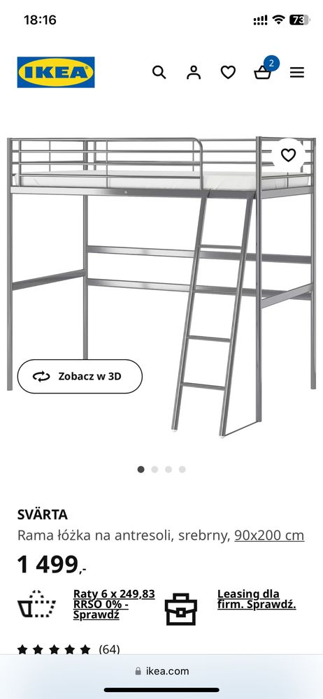 Rama lozka na antresoli, IKEA