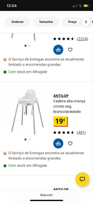 Cadeira alta para bebê ikea