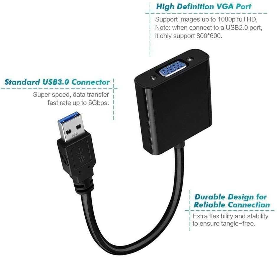 Adapter USB 3.0 na VGA, konwerter adapterów wideo USB na VGA SPC537