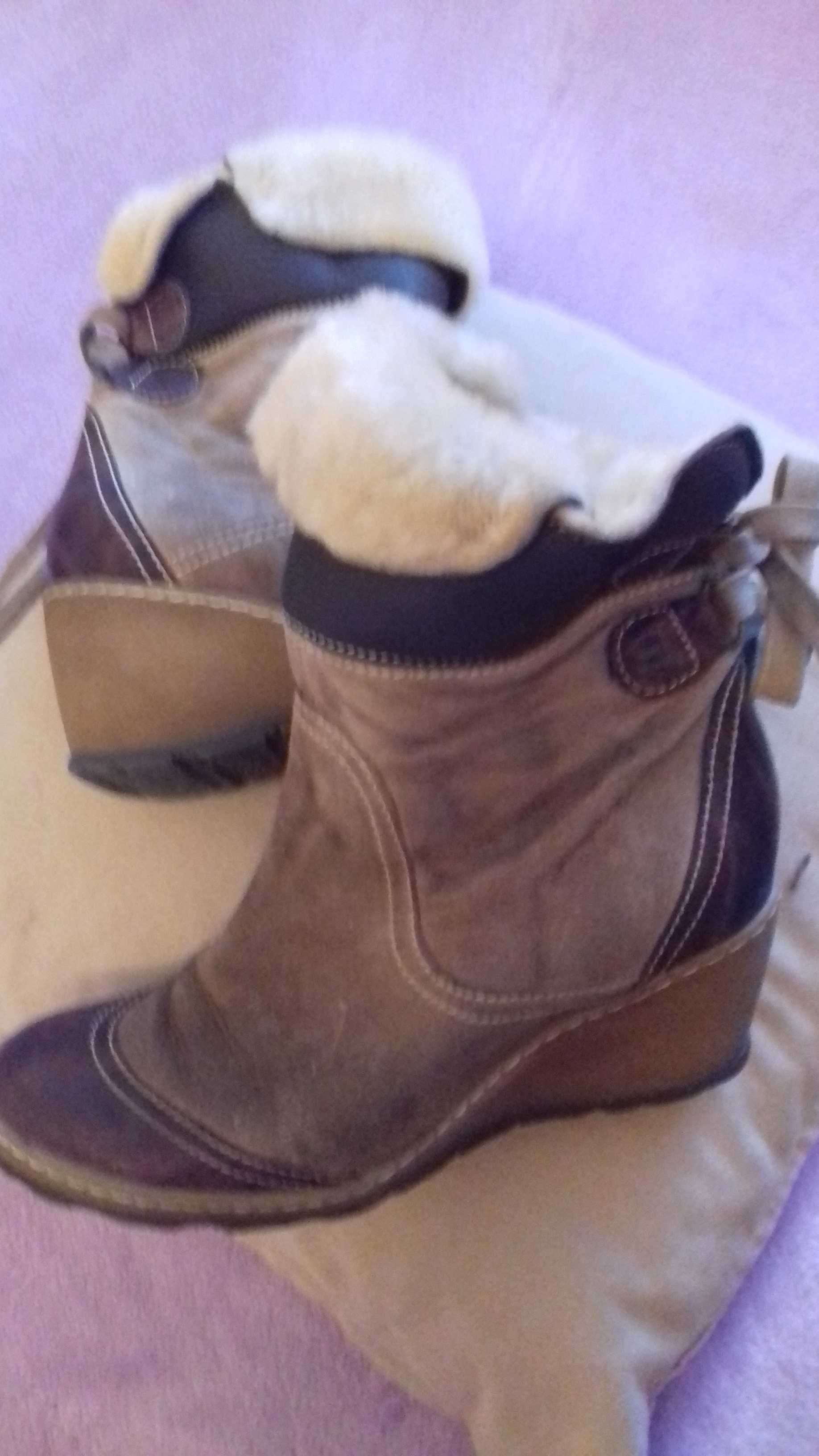 Buty - botki zimowe damskie ze skóry