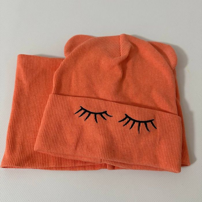 Демісезонний тонкий набір в рубчик з вушками шапка і хомут на дівчинку