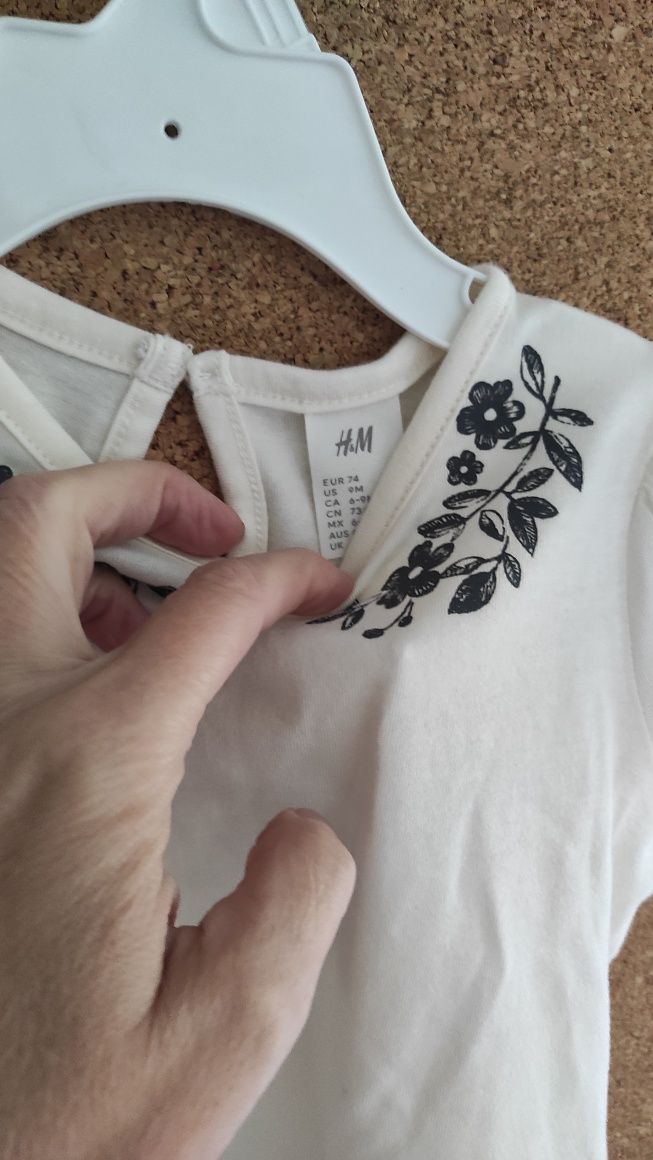 H&M nowy dżersejowy top koszulka t-shirt z nadrukiem kwiaty Boho 74