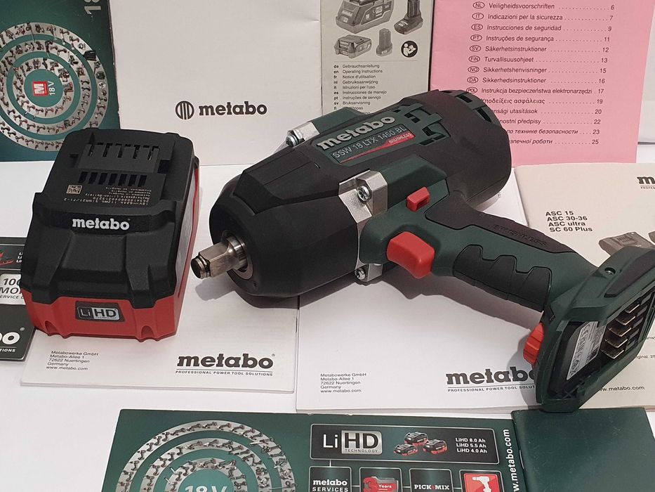 Komplet klucz  + aku 18v 6,2Ah METABO SSW 18 LTX 1450 BL moc 1900Nm