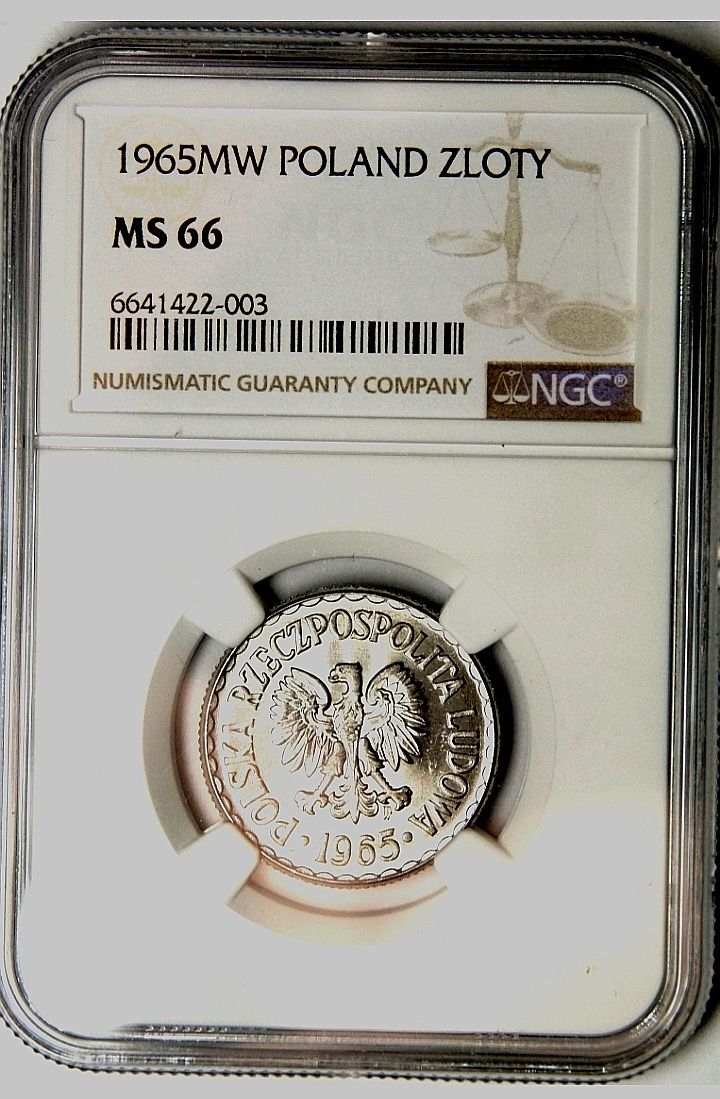 Moneta 1 zł 1965r NGC MS66