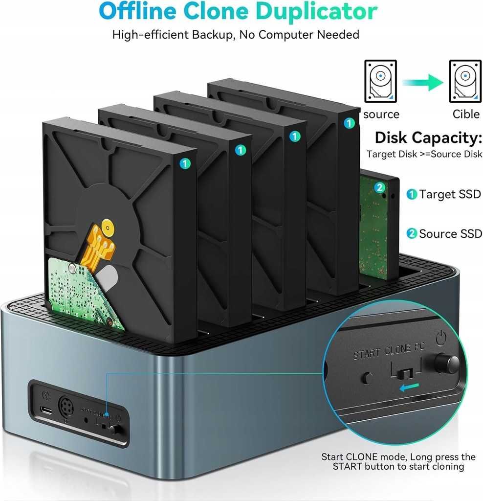 Yottamaster 5 Bay Offline Klonowanie dysków twardych Alumi do 2,5"/3,5