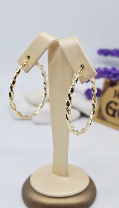 Złote kolczyki skręcone koła próba 585 14k